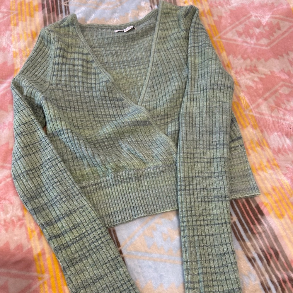 American Eagle Outfitters Green Ribbed Sweater